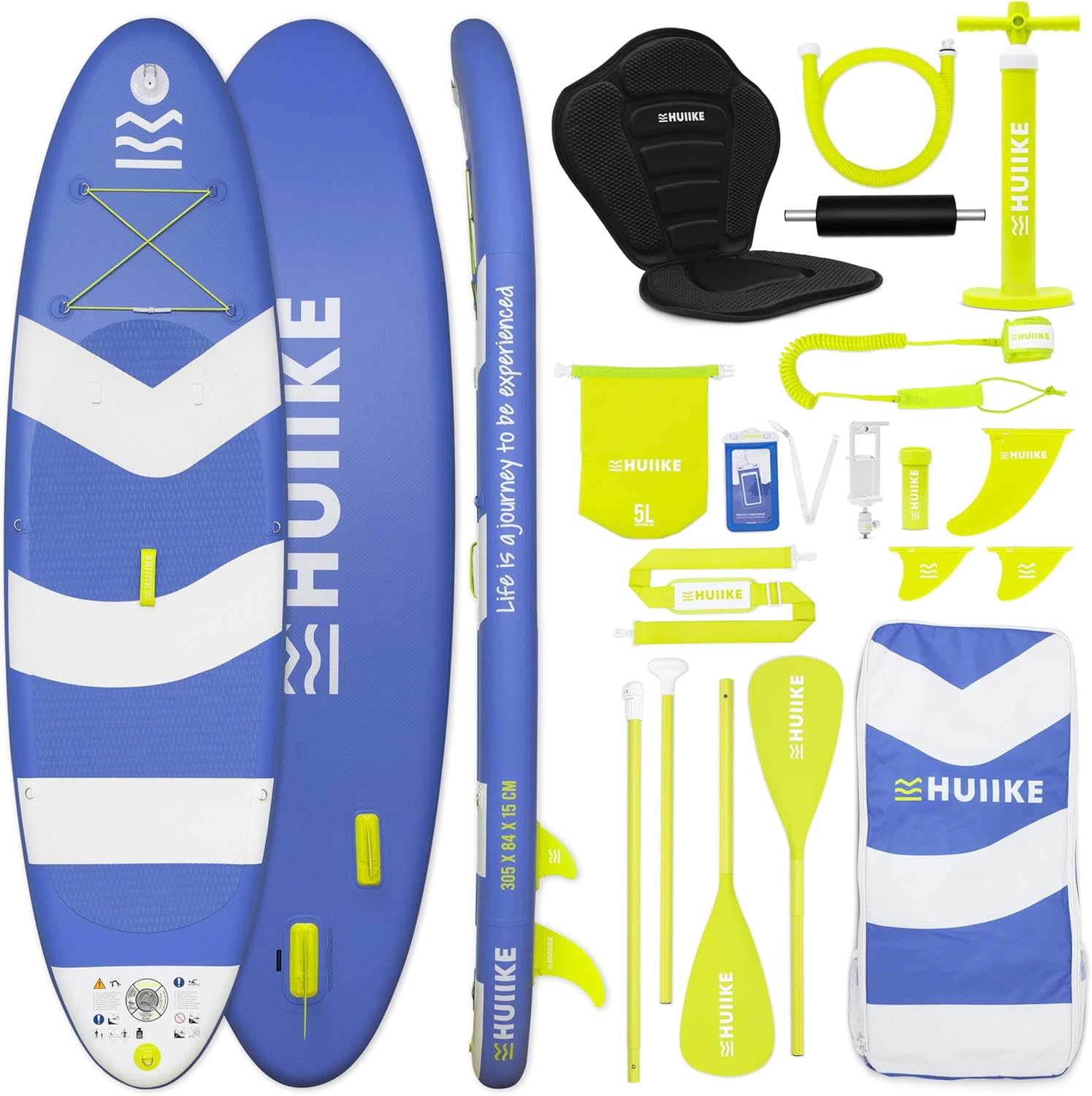Paddle Gonflable Adulte avec Accessoires Inclus, Pagaie, Ailerons, Pompe - Planche de Stand Up Paddle Grande Stabilité et Résistance - 305 x 84 x 15 cm, Jusqu'à 130 kg Beach Royal Blue - Full Pack