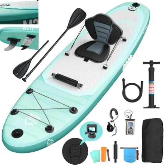 JUMMICO Stand Up Paddling Board, 320 cm x 80 cm x 15 cm, Planche de Sup Gonflable, Stand Up Paddle 2-en-1 avec siège de Kayak, Protection réglable Contre Les Rayures et Accessoires, jusqu'à 160 kg bleu clair
