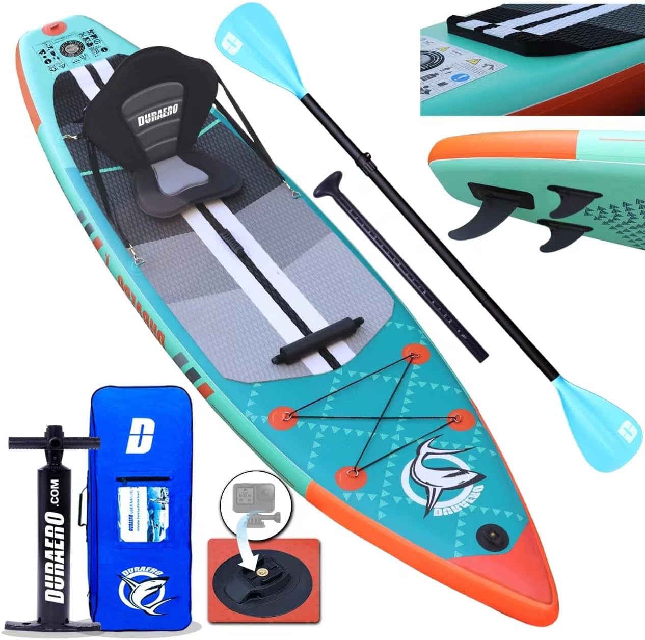 Stand up Paddle Gonflable Planches gonflables, siège Kayak,330 x 76 x 15 cm, jusqu'à 150 kg, Support GO-Pro, Pad intégré, 3 Ailes, Double pagaie réglable, Accessoires complets, Vert Menthe
