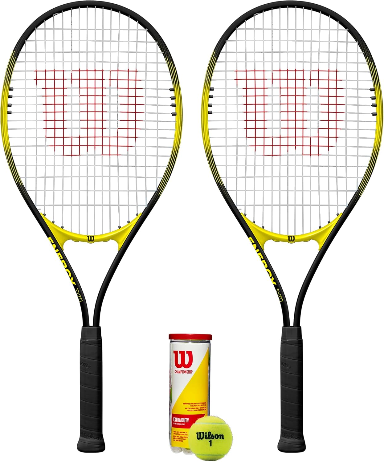 Wilson Energy XL Ensemble de raquettes de tennis avec 2 raquettes et balles de championnat
