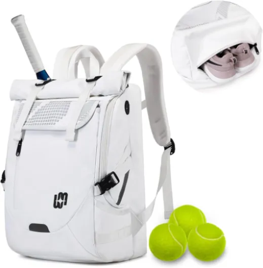 UTIAMIAOGONGO Sac de Tennis pour Femme et Homme Contenir 2 Raquettes, Sac à Dos Tennis avec Compartiment à Chaussures pour Les Sports de Tennis/Pickleball/Badminton Blanc-b