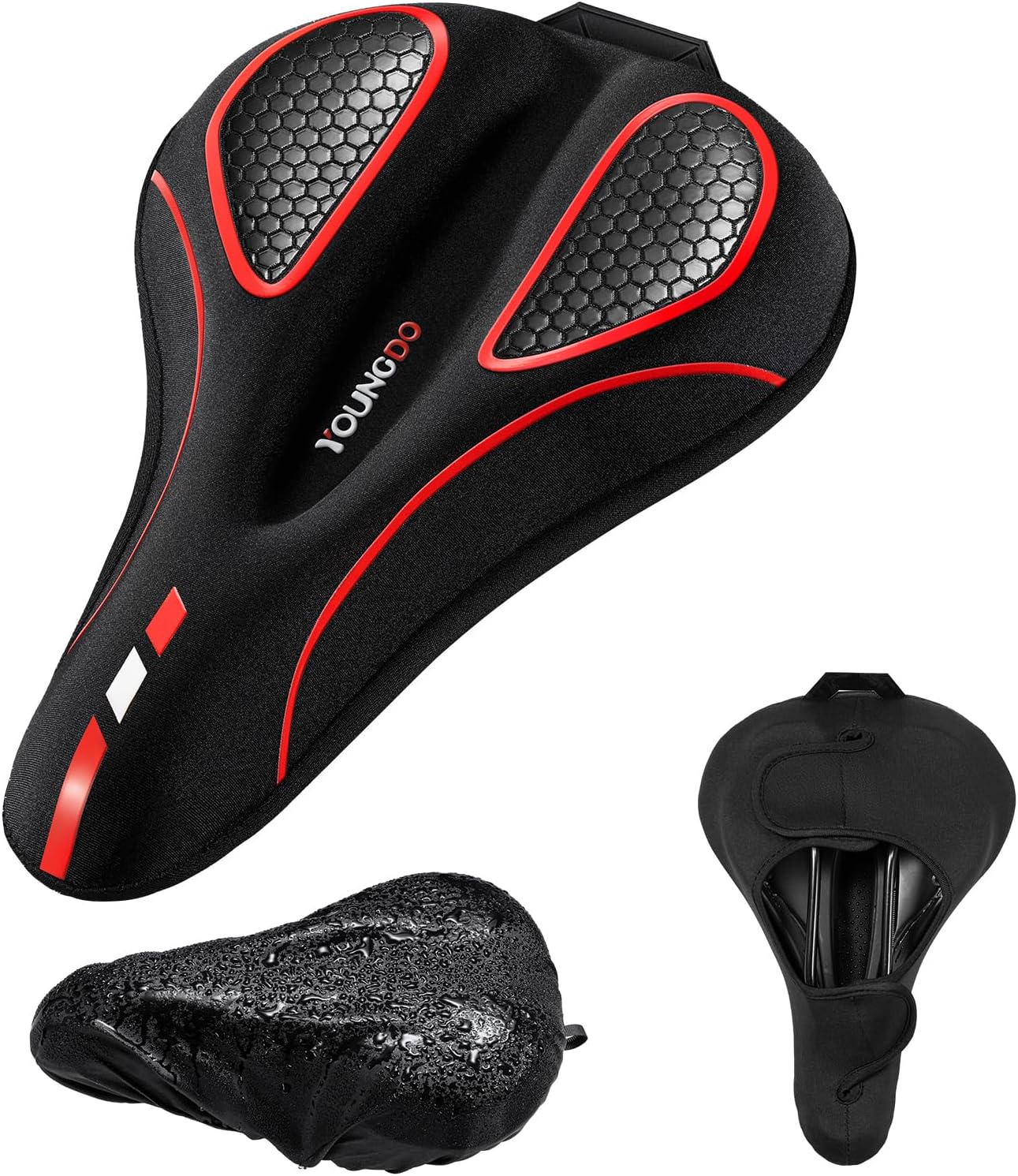 Housse de Selle de Vélo, Couvre Selle Velo Gel, Housse Selle de Velo Ultra Confortable pour VTT, Vélo de Ville, E-Bike etc, pour Hommes et Femmes Rouge Étroit