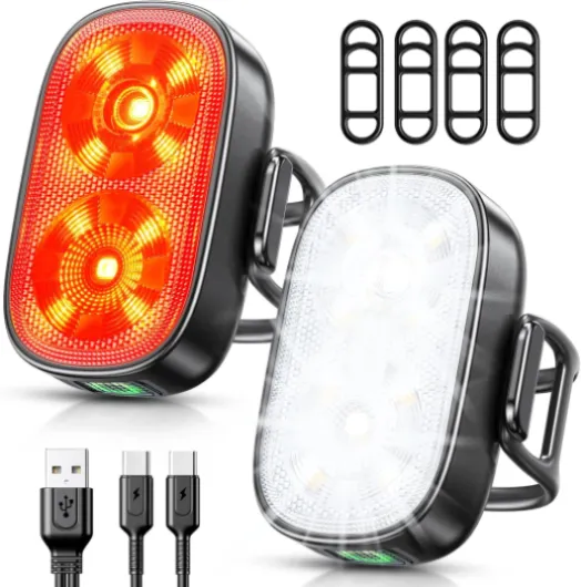 Lumiere Velo Avant et Arriere, Ultra Slim Eclairage Velo Rechargeables USB-C, 5+6 Modes Lampe Velo LED Puissantes, Étanche IP65 Phare Velo Catadioptres pour Nocturne Cyclysme VTT, VTC
