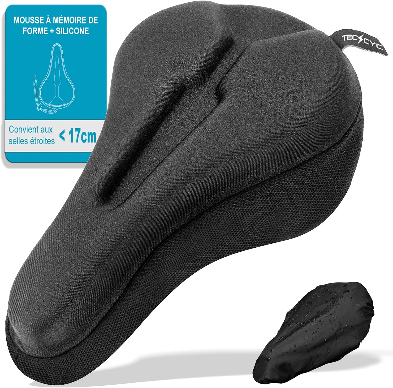 TECHCYC Housse Selle vélo avec Coussin de siège de vélo en Mousse à mémoire de Forme Double Couche, Coussin de siège de vélo Ergonomique pour Femmes et Hommes YG52