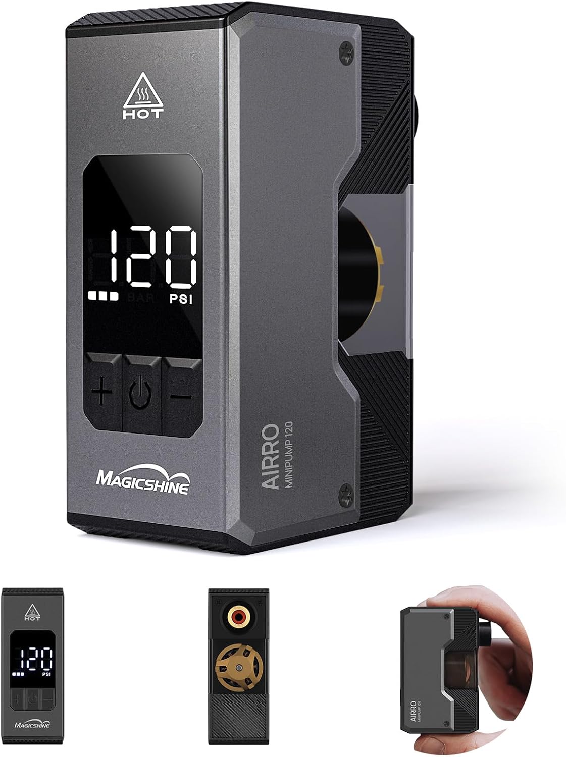 Mini Pompe à vélo électrique Magicshine AIRRO, gonfleur Velo Electrique,120 PSI Max., arrêt Automatique, avec manomètre numérique et valves Presta et Schrader, VTT, Ville, vélo électrique et Ballon