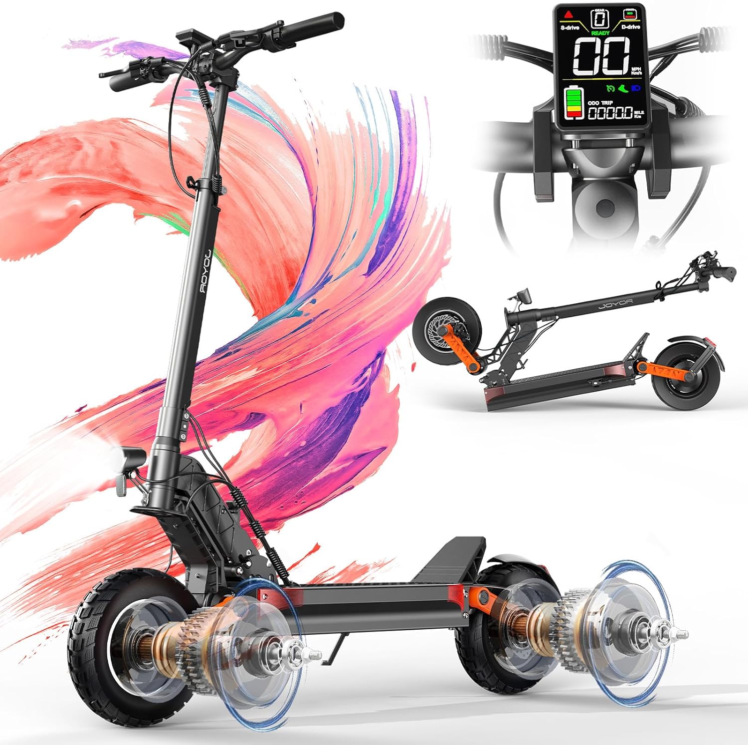 Trottinette Électrique Adulte, Batterie 60V/48 13/18Ah,Moteur 600/2000W,Trotinette Electrique Puissante Tout Terrain Ultra Legere Double Suspension,10 Pouces Scooter Électrique lectrique S10-Z(2*1000)W