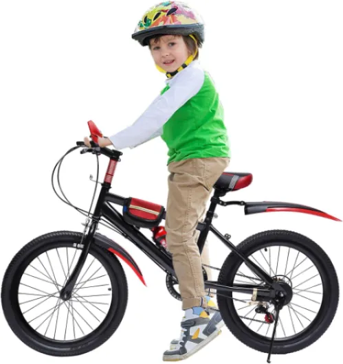 VTT 20 ", avec cadre en acier au carbone, pour enfant à partir de 6 ans, avec dérailleur 7 vitesses et double frein en V, capacité de charge de 85 kg, pneus toutes saisons pour garçons et filles