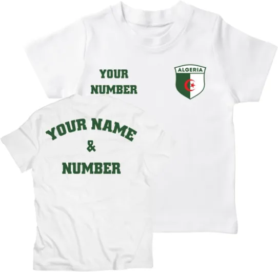 Lepni.me Maillot de Football pour Enfants du Algérie avec Votre Nom et Numéro - Insigne de Drapeau Algérien Personnalisé - Coupe du Monde 2022 9 ans Blanc Multicolore