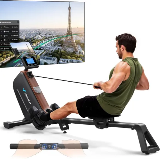 Rameur d'appartement, Rameur Magnétique Silencieux, Rails Améliorés et Allongés de 130 cm pour Une Plus Grande liberté de Mouvement, équipé d'une Application Exclusive R15B4 Regolabile elettricamente (Autoalimentato)