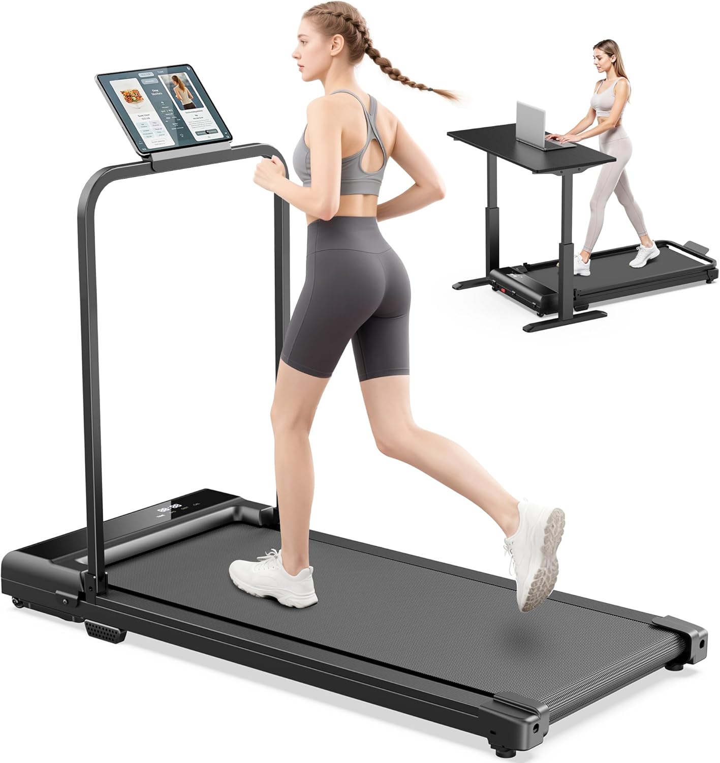 Tapis de Marche Course Pliable - Walking Pad, Treadmill Roulant de Sport Portable Petit Electrique Motorise avec Télécom, 4 en 1 LED et 90° Tablet Holder for Bureau Home Fitness 110kg Max 6KM/H