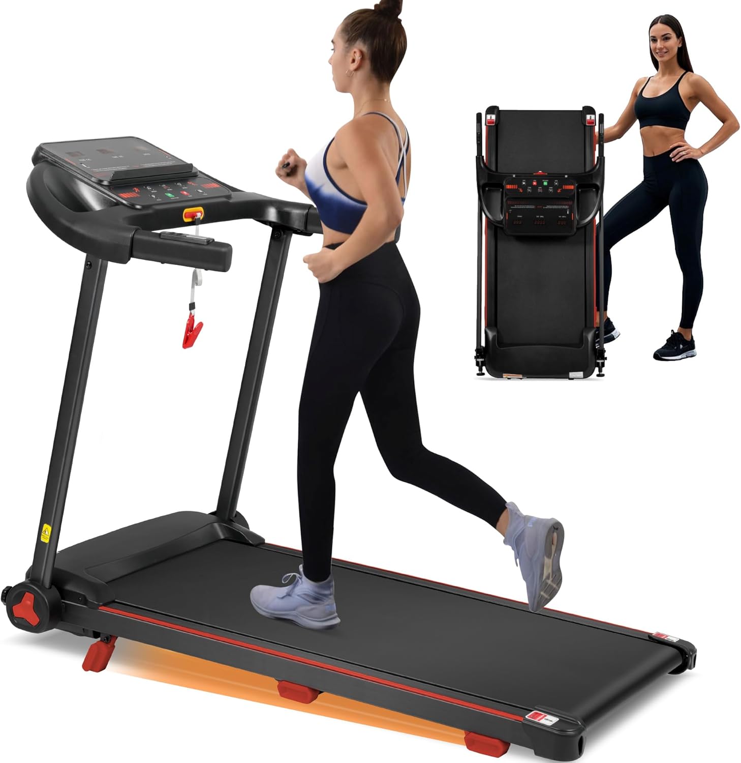 Tapis de Course Professionnel,Tapis de Marche Inclinable 8%,3.0HP 1500W Vitesse Réglable 14km/h Walking Pad,Tapis de Course Pliable,capacité maximale de 120 kg,Compatible avec Bluetooth, LED Portable