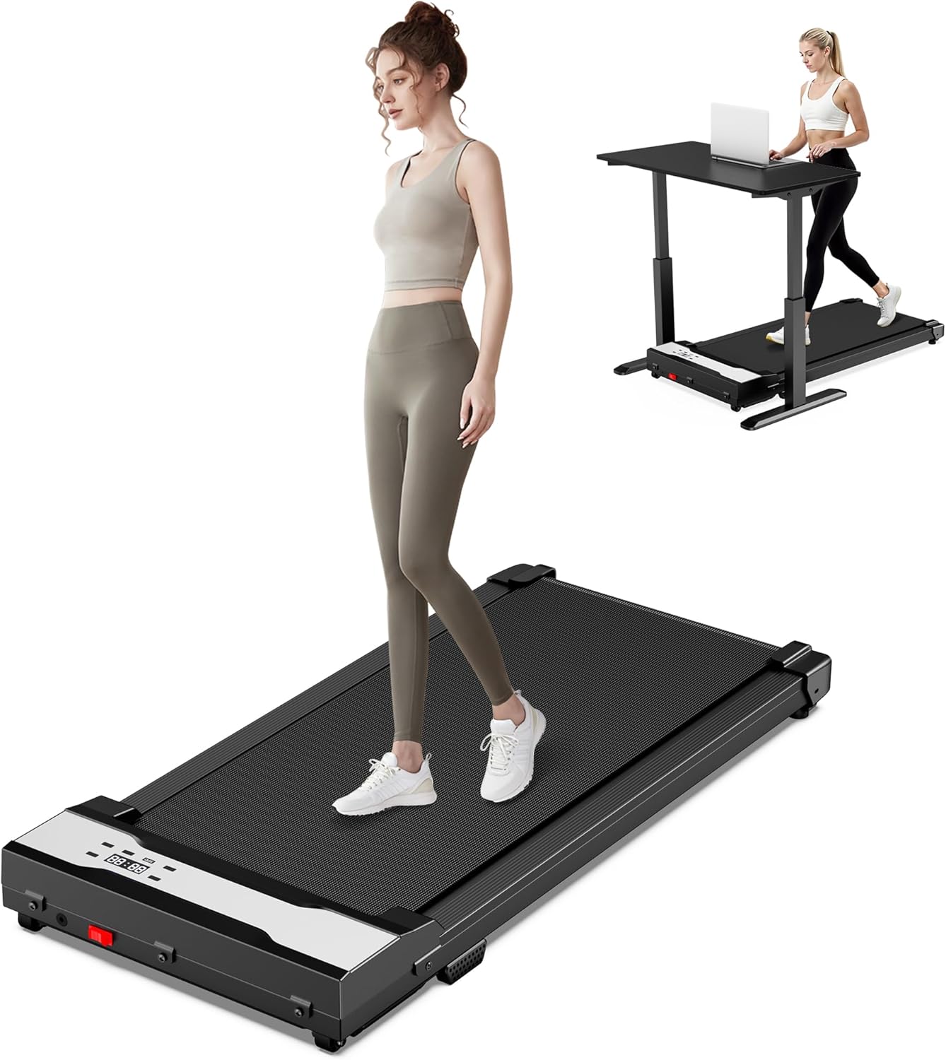 Tapis de Marche Course - Walking Pad 2.5HP Vitesse RÉGLABLE avec Télécommande, 1-6 km/h Treadmill pour Maison Bureau Charge Max 110KG Mcukdae Noir
