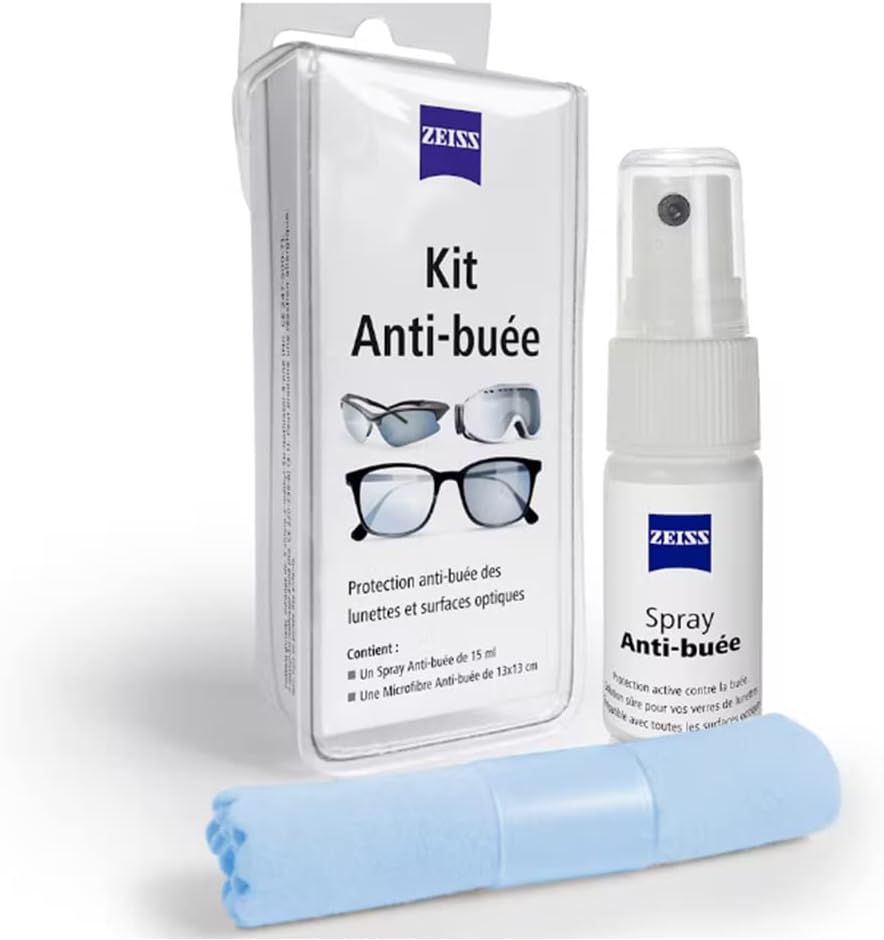 Kit Anti-Buée pour Lunettes, Objectif Photo, Caméra, et Masque Ski ou Piscine - 1 Spray Anti Buée 15ml + Chiffon Microfibre 13x13cm
