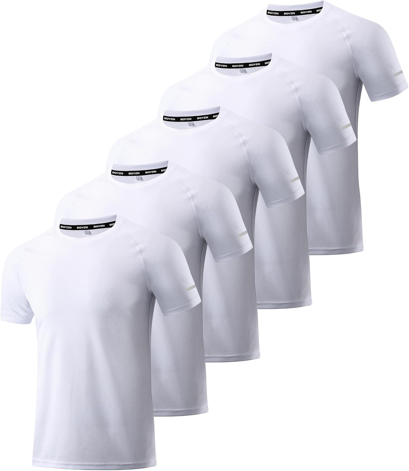 Boyzn Lot de 1, 3, 5 ou 7 t-Shirts Sport pour Hommes - Manches Courtes, Fonctionnels, Respirants et à séchage Rapide - Idéals pour la Course à Pied, Le Fitness, la Musculation et l'été - 5-blanc M