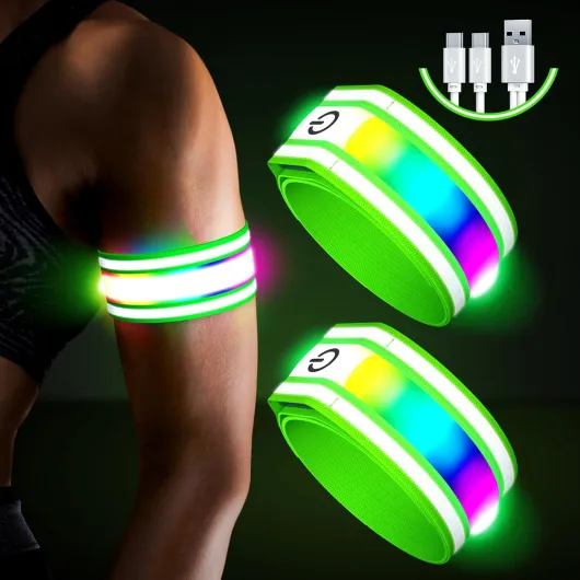 Lot de 2 brassards à Del pour la Course à Pied, la Marche de Nuit, lumières Rechargeables pour Coureurs, équipement de Course réfléchissant Haute visibilité, Bracelets Lumineux réglables M Vert