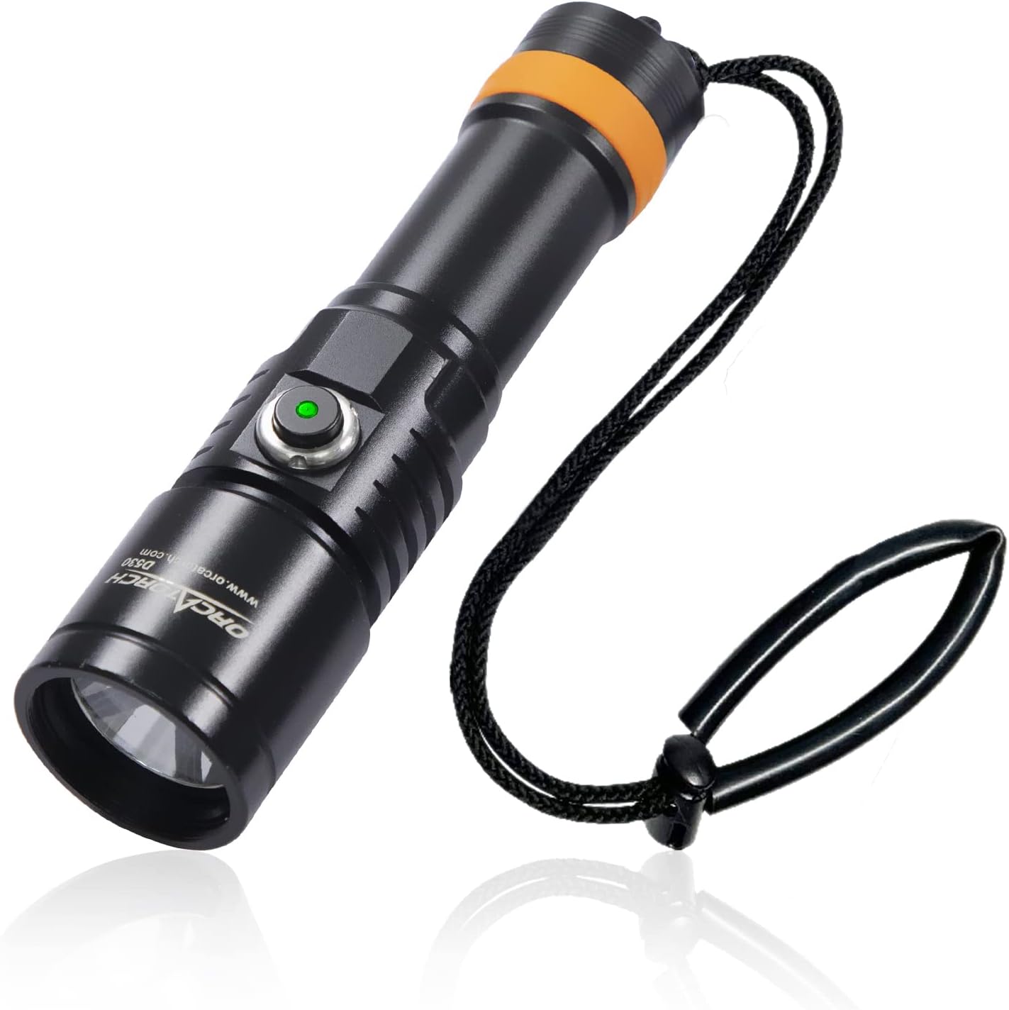 D530 Lampe de Poche de Plongée 1300 Lumens 8 Degrés Angle de Faisceau étroit Interrupteur Bouton Latéral en Alliage de Titane 2 Modes pour Plongée Sous-marine 150 Mètres Noir