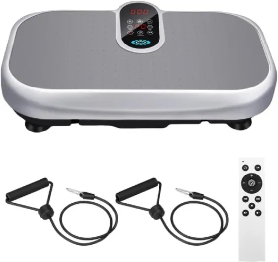 Plateforme Vibrante 150KG avec Bandes de Résistance et Télécommande, Plaque vibrante Fitness avec 120 Niveaux de Vibration et 9 Programmes d'entraînement Automatiques, Haut-Parleur Bluetooth