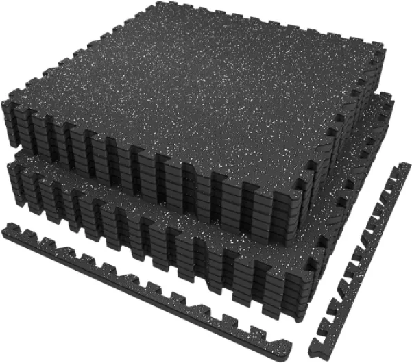 6 Tapis 60x60x1,4 cm Tapis de Fitness d'Équipement avec Surface en Caoutchouc Robuste et Épais, Tapis de Protection de Sol en Puzzle pour Salle de Sport et Domicile 6 tapis- 2,16 m² Noir/Blanc