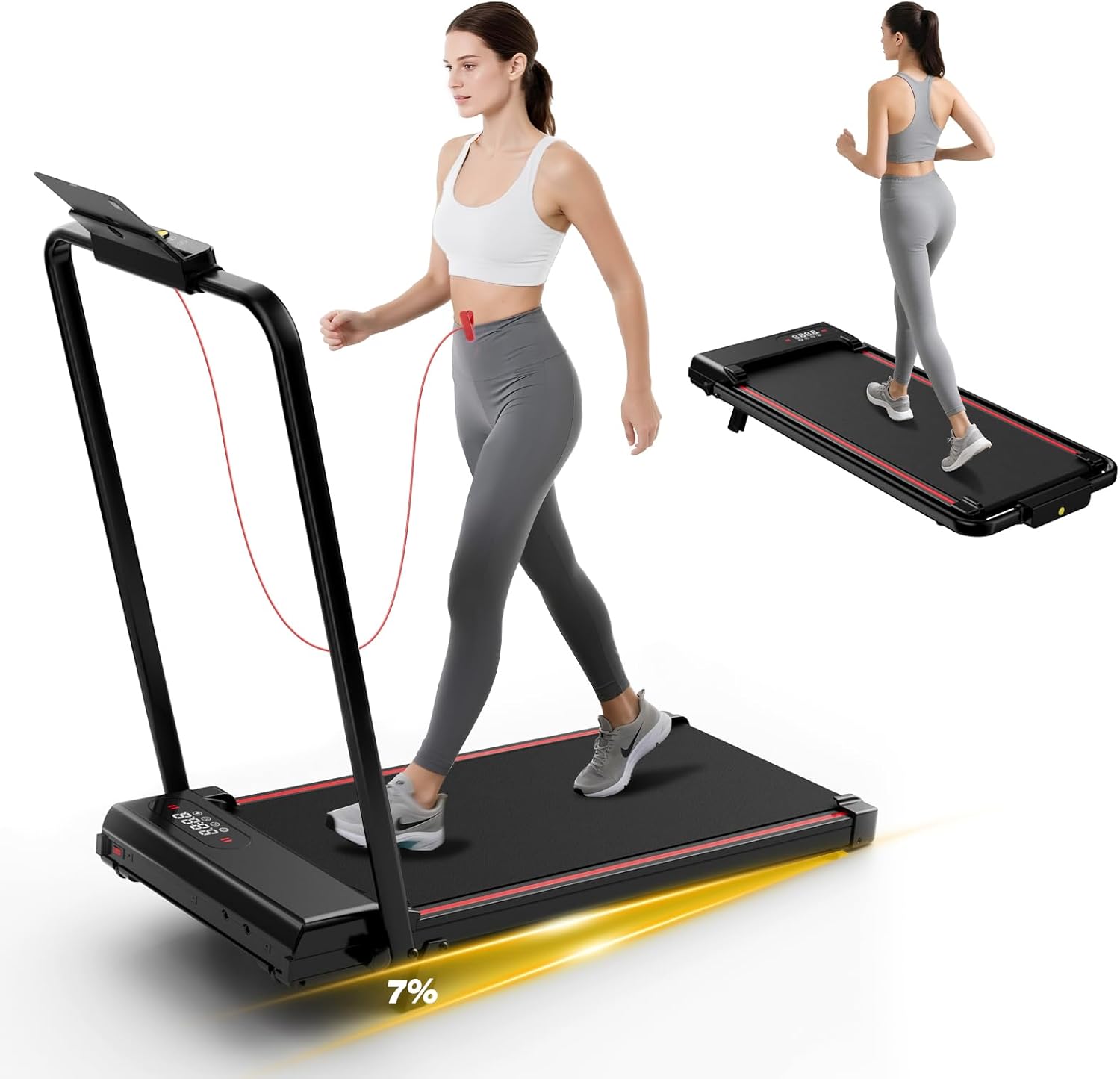 Tapis de Course 4 en 1 Pliable avec Pente 7% – Tapis de Marche Électrique 8km/h, Moteur 2,5CV, Système d’Amorti Avancé, Écran LCD, Cadre Renforcé, 130kg Max – pour Maison & Bureau noir profond