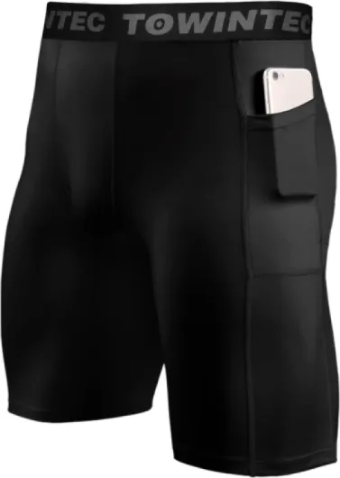 Shorts de Compression pour Hommes à Séchage Rapide Short de Sport Ajusté avec Poches pour Téléphone Running Collants Respirant Leggings Couche de Base pour Fitness Football Cyclisme Noir L