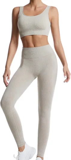 Ensemble De Vêtements De Sport Femme 2 Pièces Survêtements Ensembles Soutien-Gorge Sport Legging de Yoga Sportswear Fitness Ensembles D'entraînement Tenues de Sport M Kaki