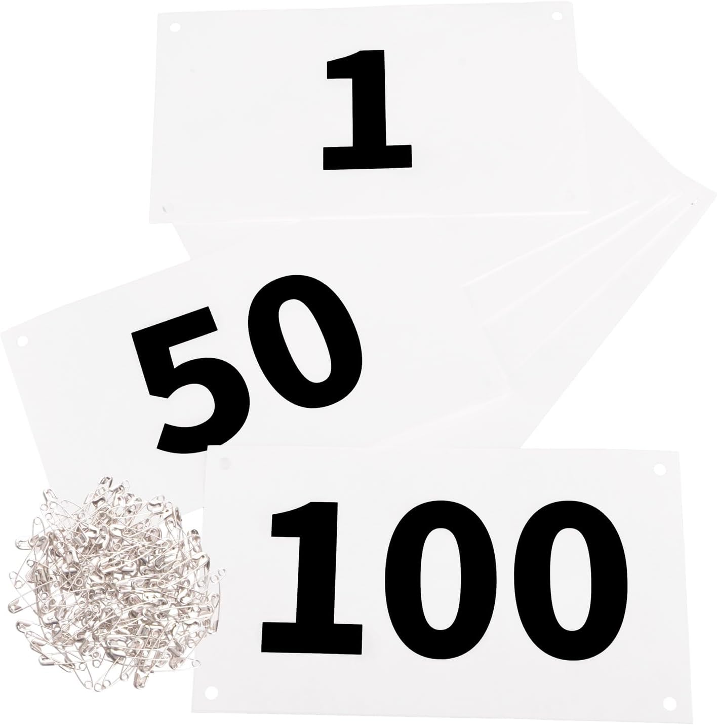 Numéros de Dossard Course de 1 à 50 100 200 300 400 500 avec Épingles Imperméable pour Marathon Événements Sportifs Trithonlon Blanc - 001-100