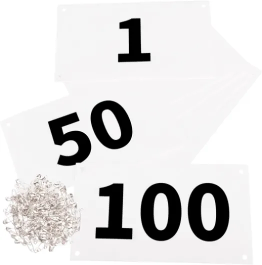 Numéros de Dossard Course de 1 à 50 100 200 300 400 500 avec Épingles Imperméable pour Marathon Événements Sportifs Trithonlon Blanc - 001-100