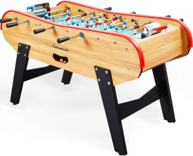 Babyfoot Adulte Sportivo 161x110x95cm – Baby-Foot Café avec 4 Balles – Table de Jeux Hêtre, Robuste, Idéal Famille, Amis, Usage Intensif Bois Clair