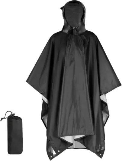 Poncho Pluie Imperméable avec Sac de Rangement, 3 en 1 Cape de Pluie pour Tapis de Camping, Ombre de Camping, Réutilisable Poncho Pluie Homme Femme pour Camping Randonnée Vélo Pêche Voyage,Noir