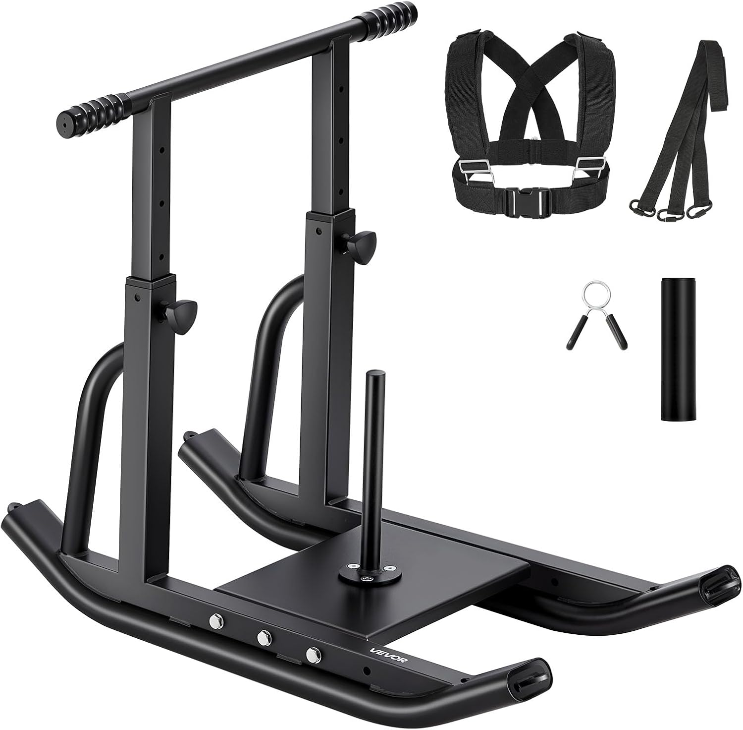 Traîneau de Puissance Poussée Traction, Équipement d'Entraînement de Force, Vitesse et Explosivité avec Poignée Réglable en Hauteur, Compatible avec Disques de 2,5 et 5 cm, pour Fitness, Noir