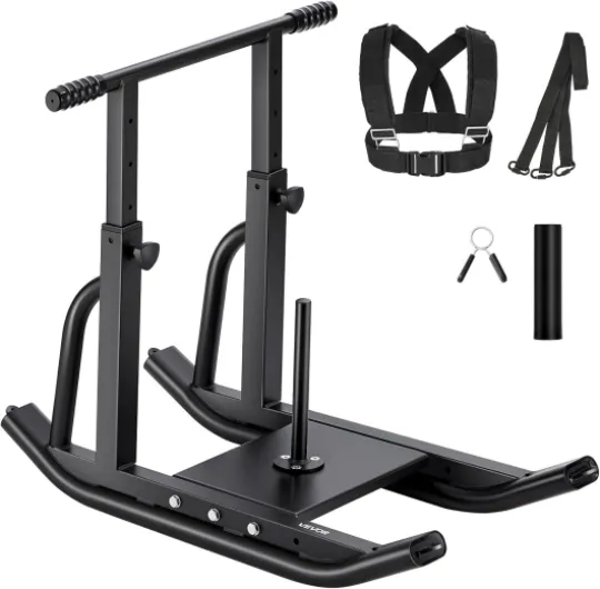 Traîneau de Puissance Poussée Traction, Équipement d'Entraînement de Force, Vitesse et Explosivité avec Poignée Réglable en Hauteur, Compatible avec Disques de 2,5 et 5 cm, pour Fitness, Noir