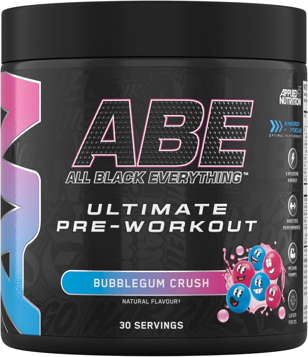 ABE Pré-Entraînement - All Black Everything Poudre Pre Workout à Base de Citrulline, de Créatine et de Bêta-Alanine, Énergie (375 g (Lot de 1), Bubblegum Crush) Bubblegum Crush 375 g (Lot de 1)