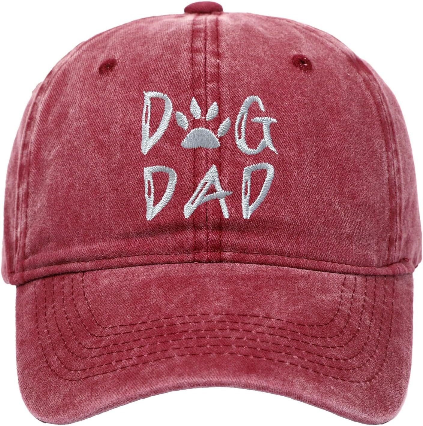 Casquette de baseball avec inscription « Dog Dad » brodée et lavable - Chapeau de soleil d'extérieur pour homme et femme - Chapeau décontracté pour homme et femme Bordeaux Taille unique
