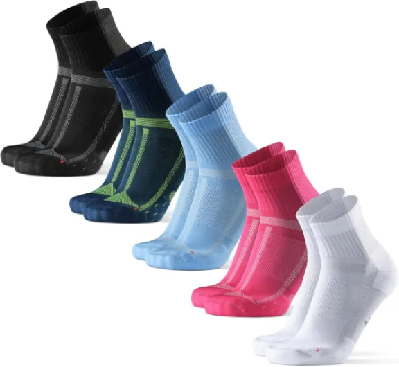 Chaussettes de Running Longue Distance, Anti-Ampoules, Soutien Voûte Plantaire pour Homme et Femme, Lot de 3 39-42 Multicouleurs (1xnoir/Gris, 1xbleu/Jaune, 1xrose, 1xblanc, 1xbleu Clair)