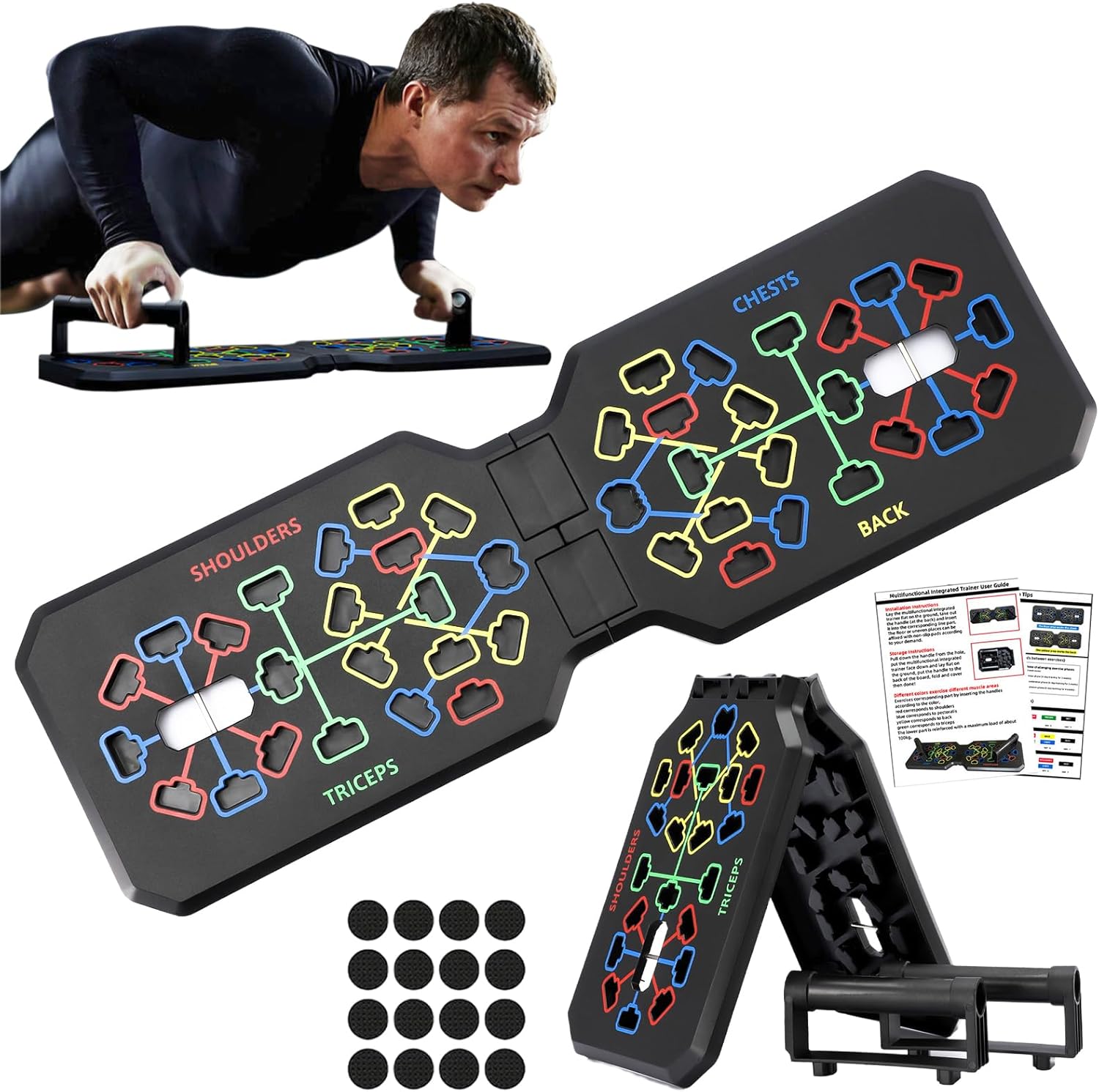 Planche de pompes pliable 12 in 1 Planche de pompes Appareil de fitness pour la maison Équipement de gymnastique pour l'entraînement de tout le corps et les pompes efficaces