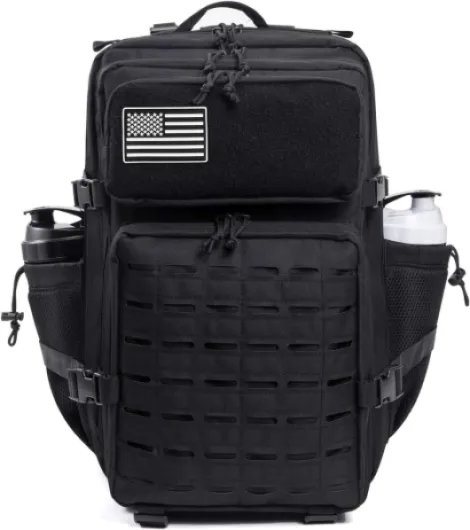 QT&QY 25L/45L Grande capacité Sacs à dos tactiques militaires pour hommes Sac de jour Molle sac à dos de fitness Sac à dos de randonnée avec porte-bouteille 45l 2.0 Noir