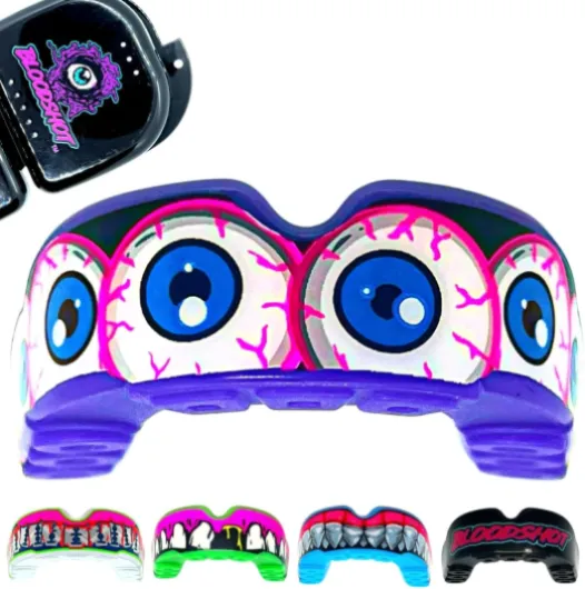 BLOODSHOT Protège-dents - Sports de contact - Rugby, BJJ, Hockey, Boxe - Ajustement personnalisé facile - Étui de transport inclus - Adultes et jeunes Punch Drunk Violet