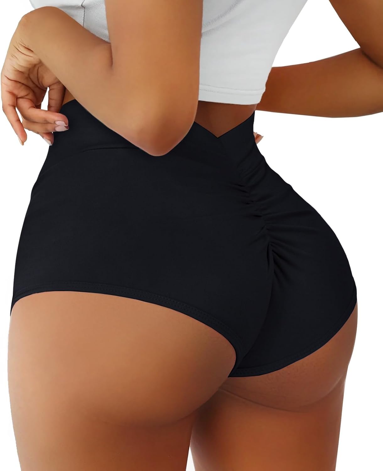 Short de Yoga pour Femme - Taille Haute - Dos en V - Pantalon de Danse en élasthanne M Noir