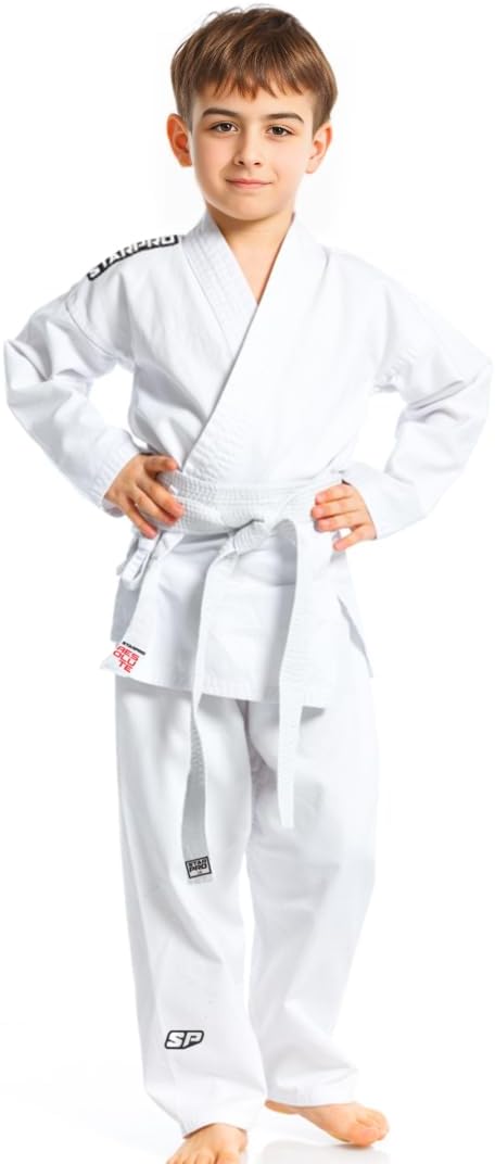 Judo Kimono Gi 250 grammes - Mélange de Coton de qualité supérieure - Blanc - Judogi pour l'entraînement et la compétition - Enfants - 100-170 cm - Ceinture Blanche Gratuite Incluse 130 Blanc