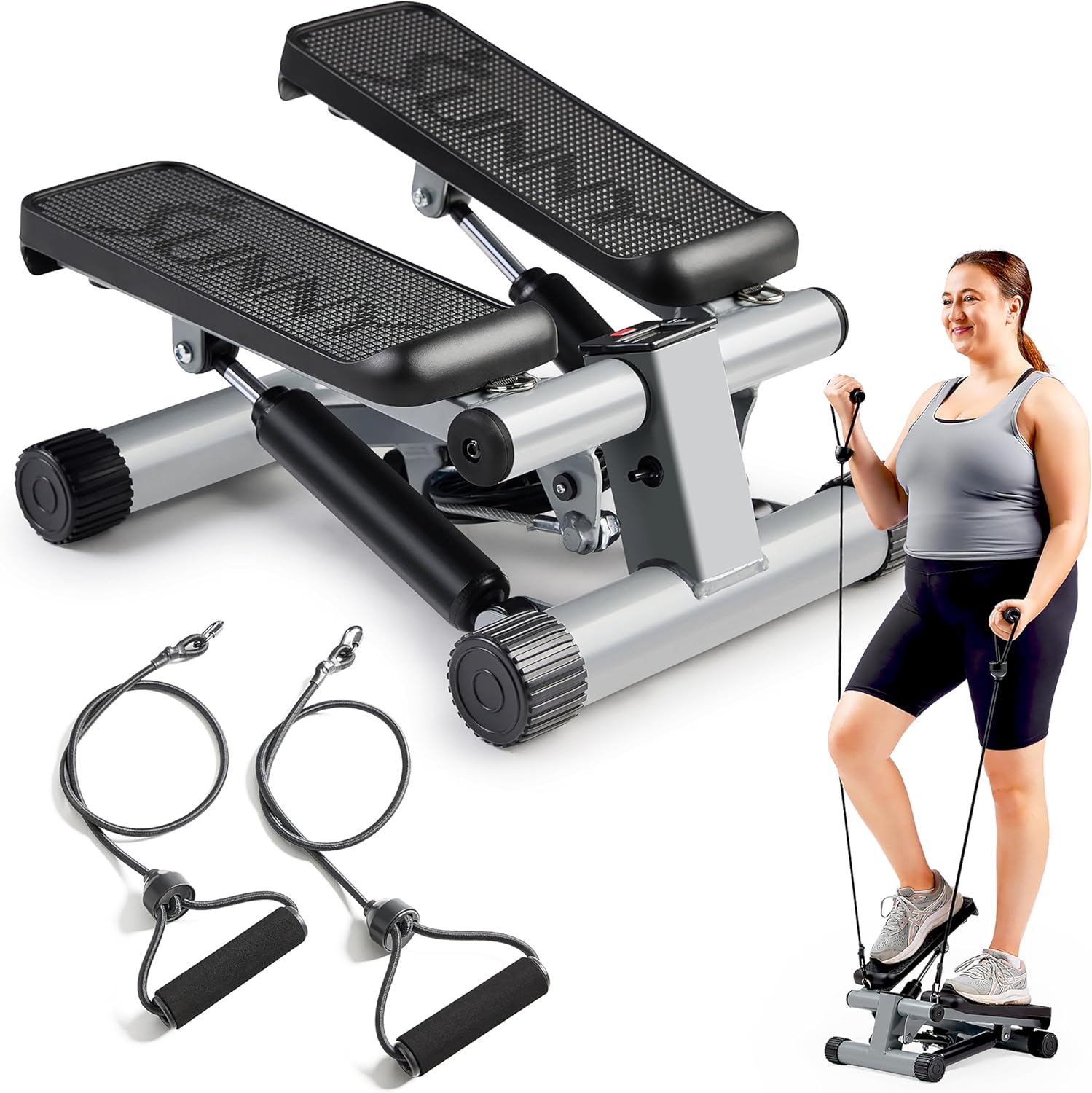 Sunny Health & Fitness Mini Stepper for Exercise at Home, Stair Step Workout Machine with Resistance Band and Over 300lb Weight Capacity, Optional Twist Motion and Free SunnyFit App Connection Classic