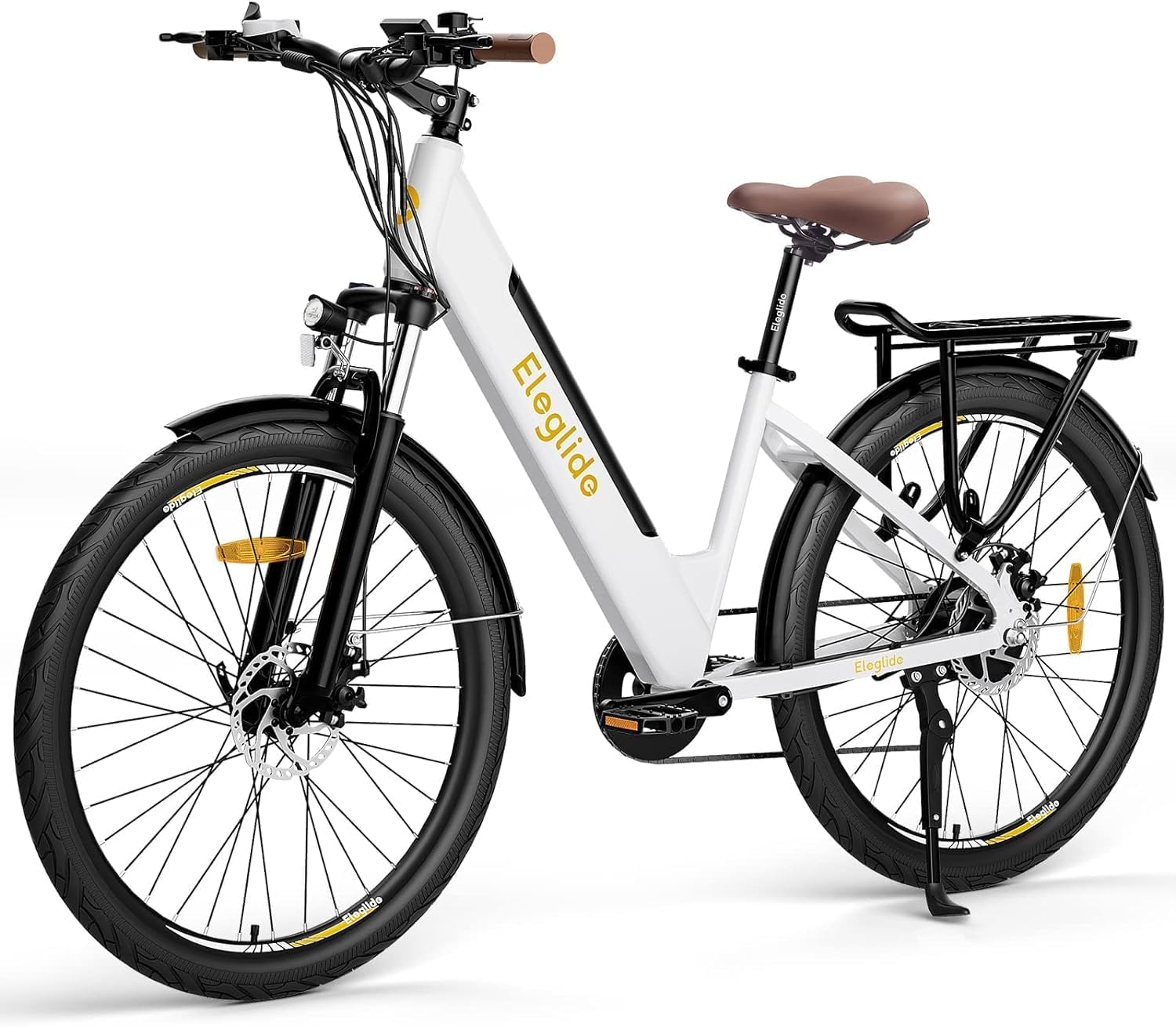 Vélos électriques T1 Step-Thru, Vélo électrique de 27,5 Pouces,Batterie 36V 12,5Ah, écran LCD,7 Vitesses, E-Bike Urbain pour Adulte Homme Femme, VTC Blanc