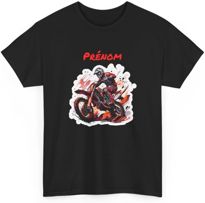 Tee-Shirt Motocross Personnalisable Prénom T-Shirt Noir Adulte Pilote Moto Cross Cadeau Sport Mécanique Coton S à 3XL Noir 3XL