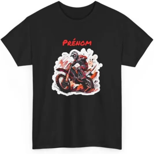Tee-Shirt Motocross Personnalisable Prénom T-Shirt Noir Adulte Pilote Moto Cross Cadeau Sport Mécanique Coton S à 3XL Noir 3XL