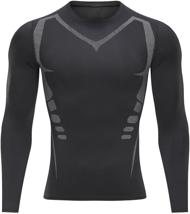 Maillot Compression à Manches Longues pour Homme Sports Séchage Rapide pour Course à Pied Fitness L Noir