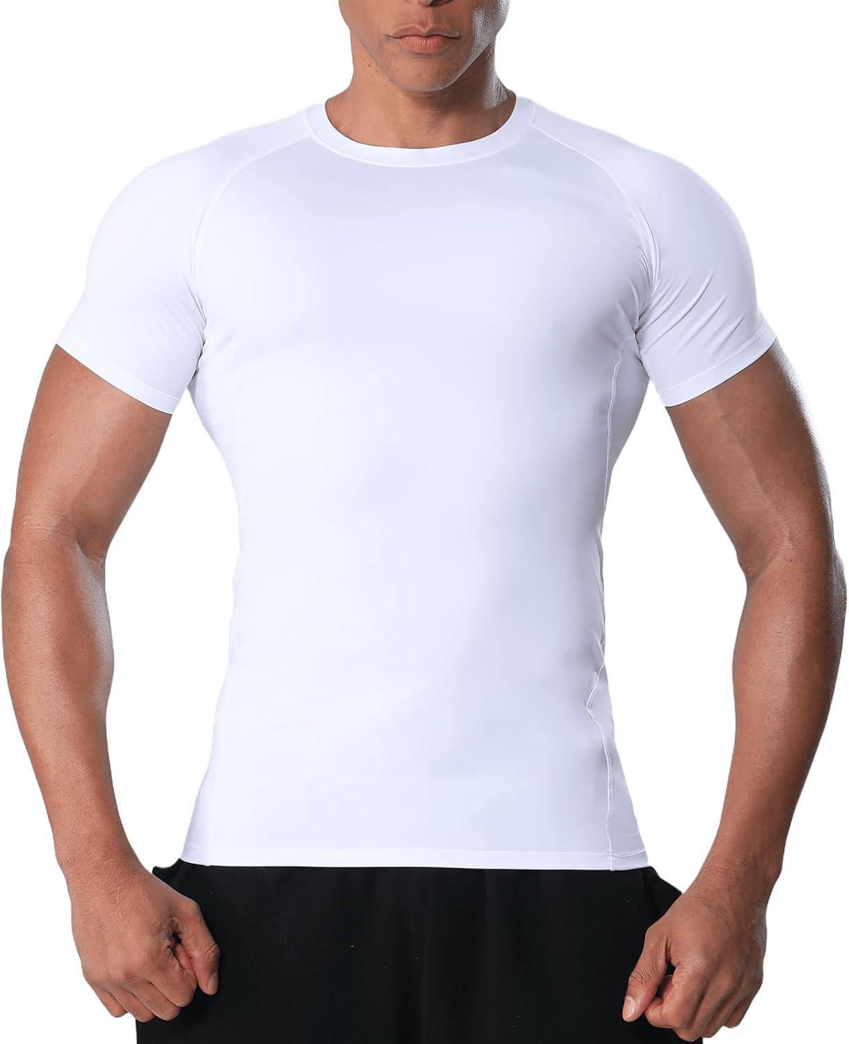 Maillot De Compression Homme à Manches Courtes T-Shirt Sport Maille Aisselles Respirant Et Séchage Rapide pour Fitness Musculation Running Basketball Football Blanc M