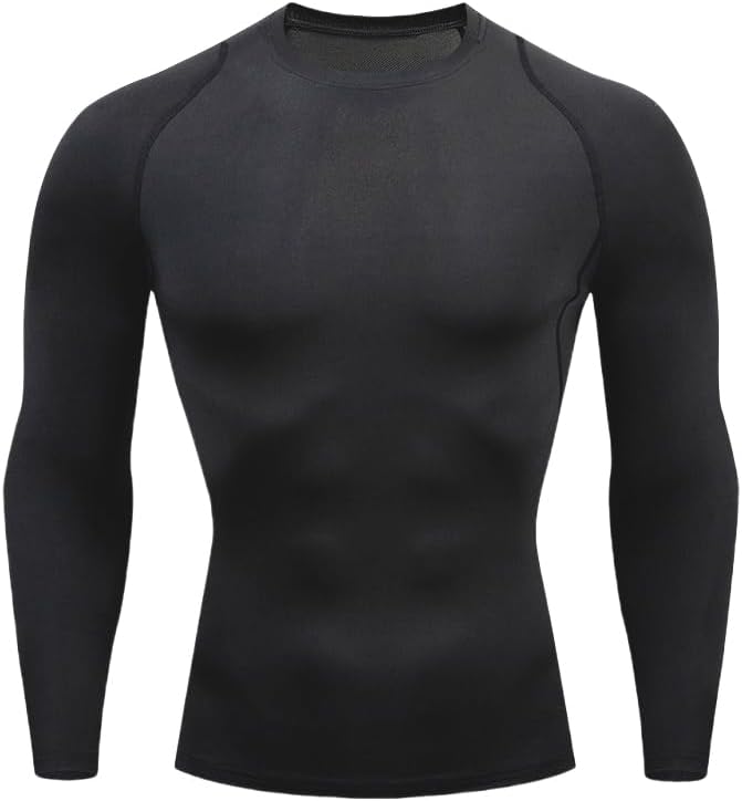 Maillot Compression à Manches Longues pour Homme Sports Séchage Rapide en Maille Respirante pour Course à Pied Fitness L Noir