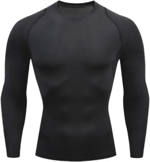 Maillot Compression à Manches Longues pour Homme Sports Séchage Rapide en Maille Respirante pour Course à Pied Fitness L Noir
