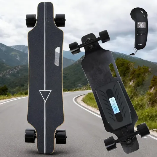 Skate Electrique Tout-Terrain, Skateboard électrique avec Télécommande, 30° d'inclinaison, Vitesse Max 35 km/h, conçu pour Les déplacements Quotidiens et Loisirs Familiaux A-16km Multicolore