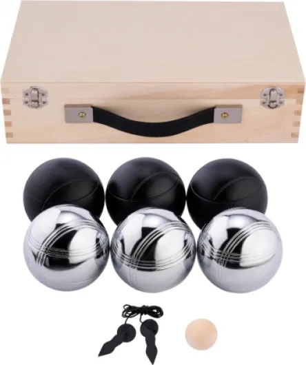010208 - Set Luxusbälle in Einer Holzkiste - Boules-Set, 6-Teilig, Schwarz/Silber - 720 GR