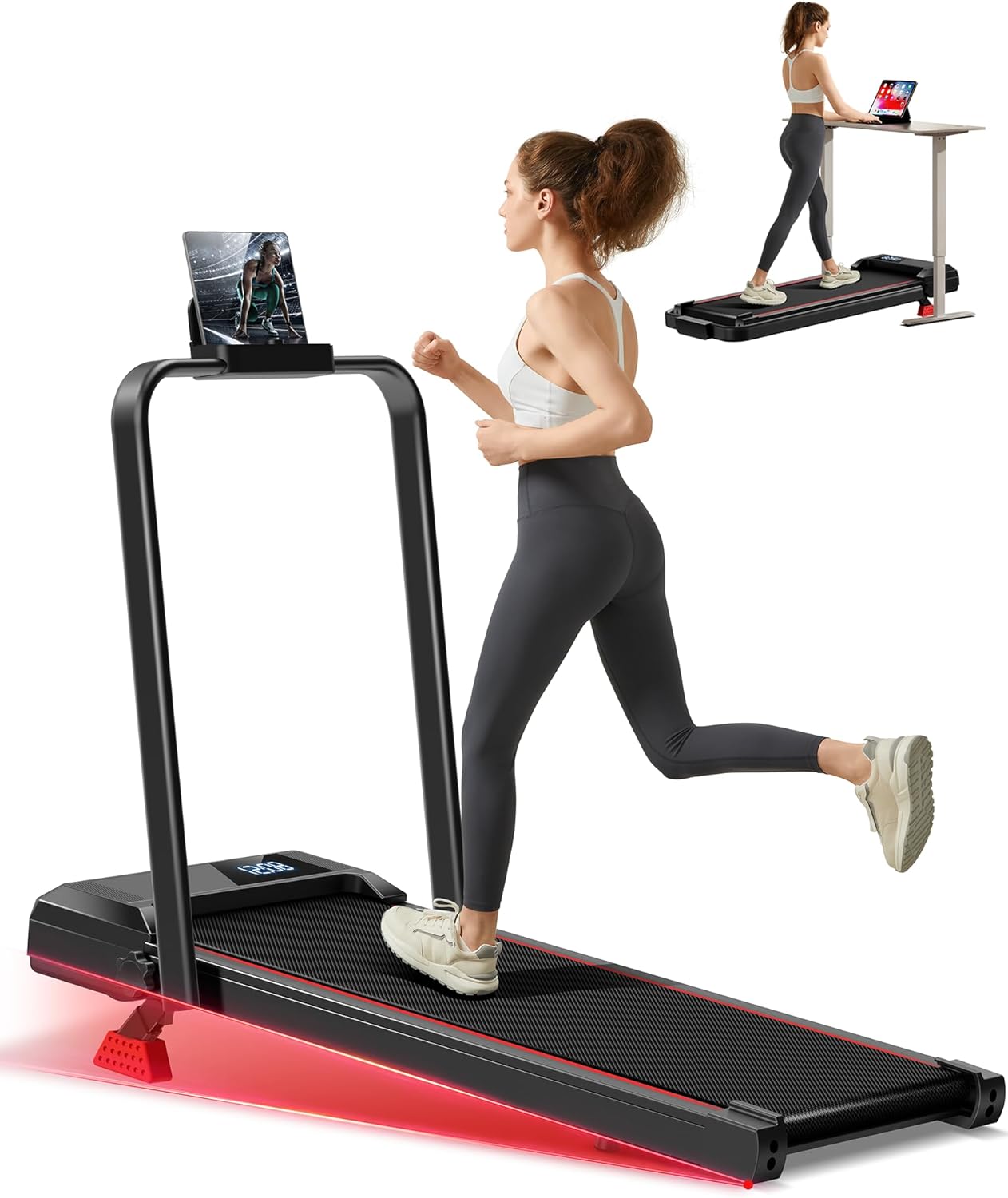 Tapis de Course Pliable Inclinable 15%, 12KM/H Tapis de Marche Pliable Inclinable avec Moteur Silencieux Amélioré de 3.0HP, Charge Max 136KG 10% Inclinaison